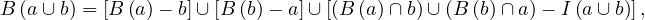 B (a∪ b) = [B (a)- b]∪[B (b) - a]∪ [(B (a)∩ b)∪ (B (b)∩ a)- I(a∪ b)],
