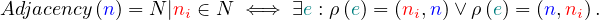 Adjacency(n) = N |ni ∈ N ⇐⇒ ∃e : ρ(e) = (ni,n) ∨ρ (e) = (n,ni).
